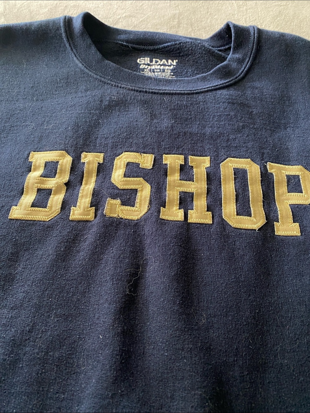 Unisex XL Gildan Navy Sweatshirt with gold BISHOP print